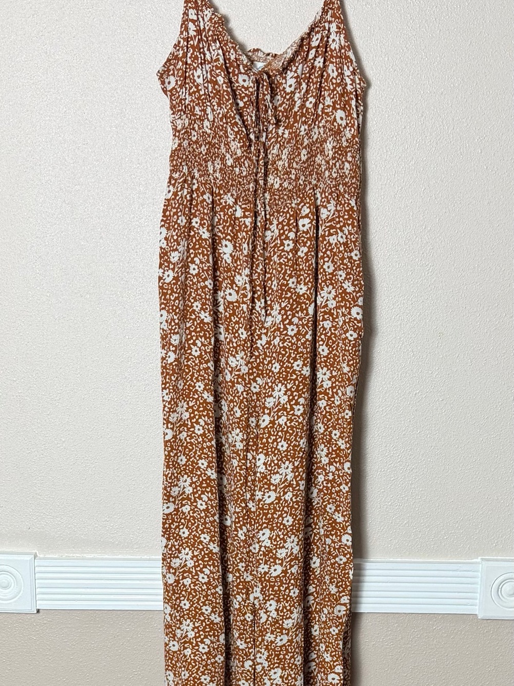 Blue Rain Rust Floral Smocked Wide-Leg Jumpsuit
